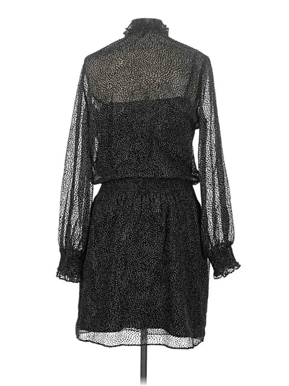 WHBM Polka Dot Blouson Dress Large Black White Sheer Mesh Mini Cocktail Casual - Picture 3 of 9